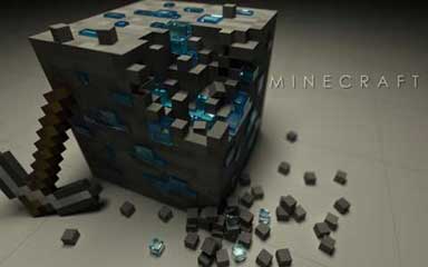 Minecraft - artystyczna ekspresja prezentująca bloki ala Minecraft oraz kilof