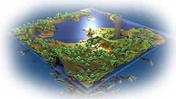 Minecraft - ekspresja artystyczna przedstawiająca Minecrafta, pokazującej w jak mógłby wyglądać skrawek przykładowego świata poddany znaczemu pomniejszeniu