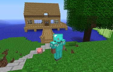 Dom gracza wybudowany w grze Minecraft - screenshot z widokiem z trzeciej osoby