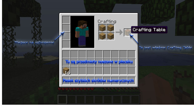Poradnik dla początkujących w grze Minecraft - tworzenie Crafting Table - podstawowego narzędzia do craftowania w Minecrafcie